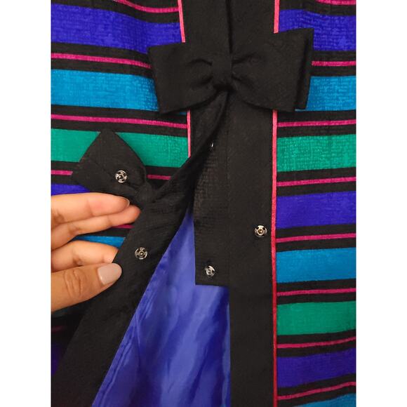 Vintage Papell Petites Womens Silk Snap Button Blazer 6P Striped Career Jacket - Picture 4 of 16